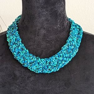 Vintage Basket Weave Glass Seedbead Collar Necklace